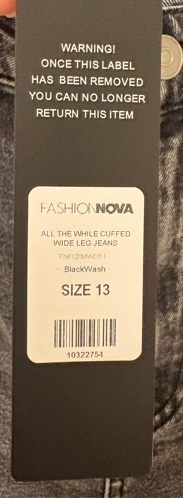NWT Fashion Nova All The While Cuffed Wide Leg Black Jeans Sz:13