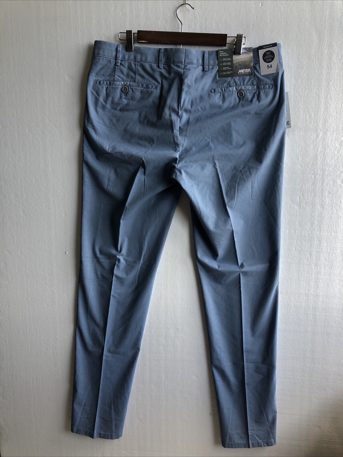 Meyer NWT Chinos / Casual Pants Size 54EU 38US Tokyo In Solid Blue Cotton Blend