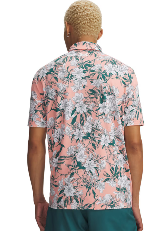 Under Armour Men’s Polo UA Matchplay Printed Floral Peach Green White NWT Golf