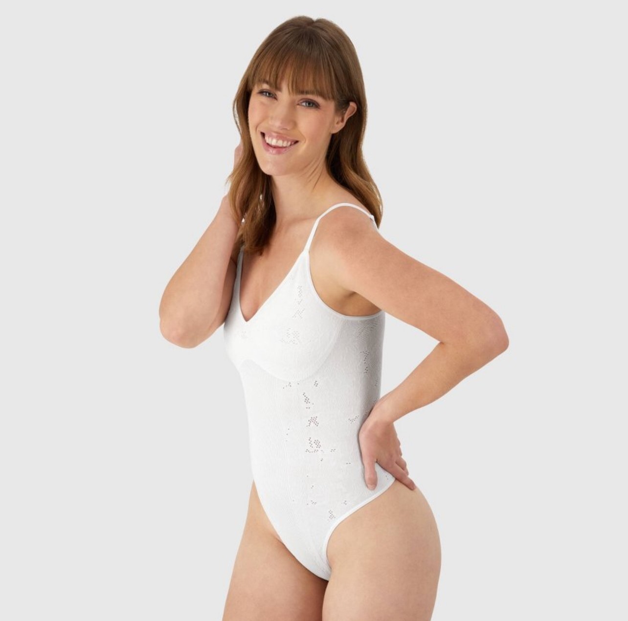 NWT~ Maidenform sz S White Shapewear Lace Bodysuit Thong Seamless Light zz1