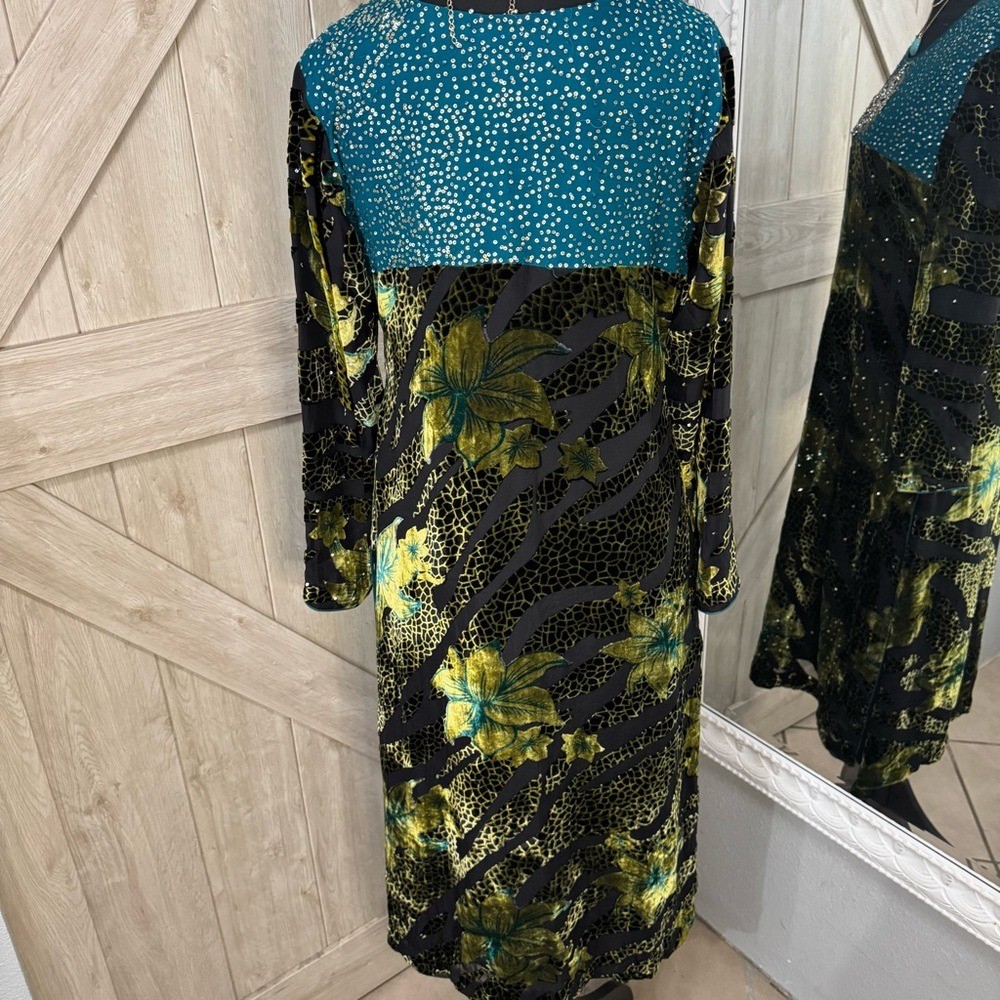 Fairy Core Teal and Black Velour Beaded Tunic
