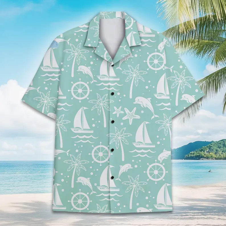 Nautical Hawaiian Shirt Mens Womens Aloha Beach Summer Ocean Gift