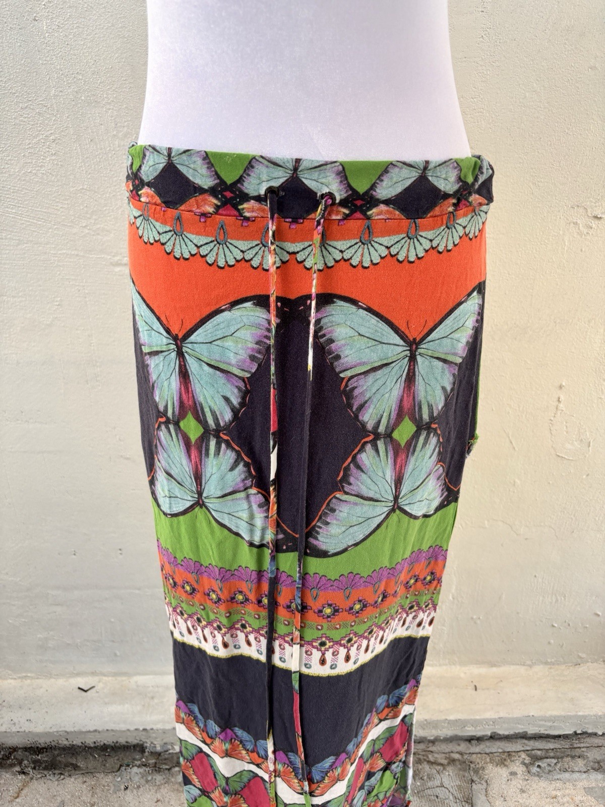 Farm Rio Multi-patterned Butterfly Print Long Maxi Skirt Drawstring Waist Size S