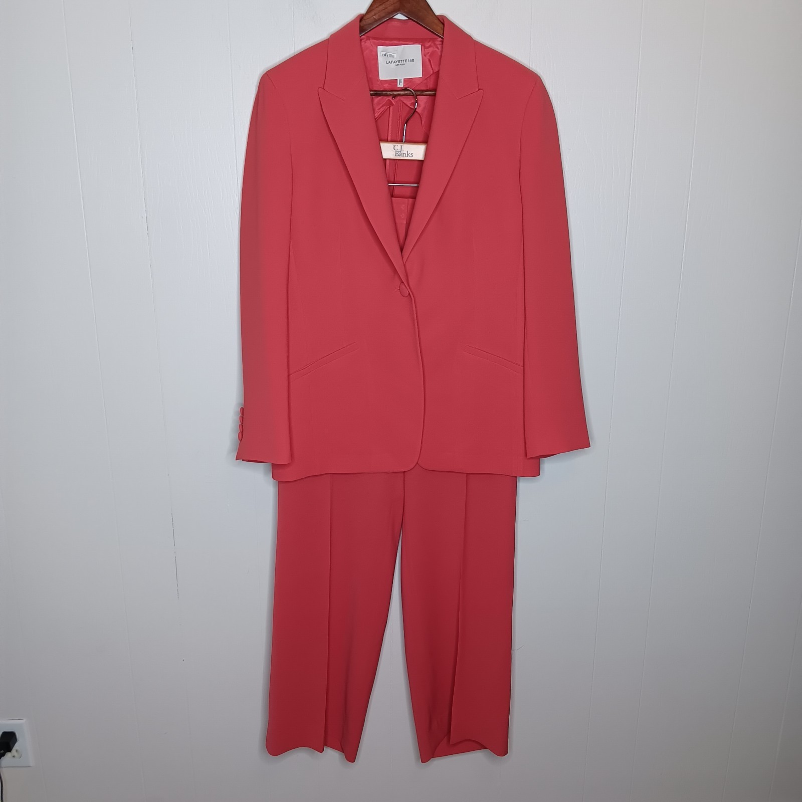 Lafayette 148 New York Suit Set Blazer 10 Pants 8 Coral 2 Piece Career Luxury