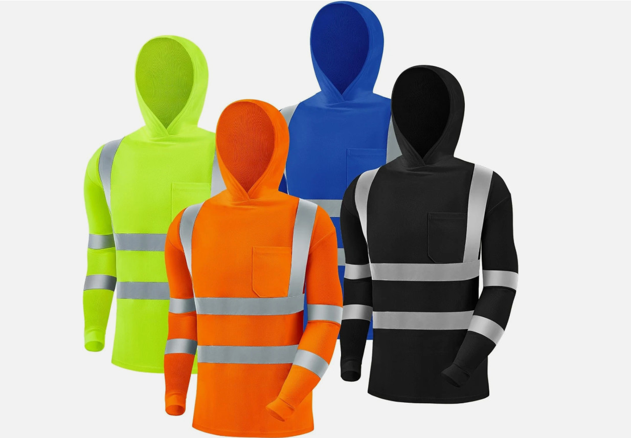 4 pack Hiv long sleeve Safety shirt hooded with reflective tape dry fit
