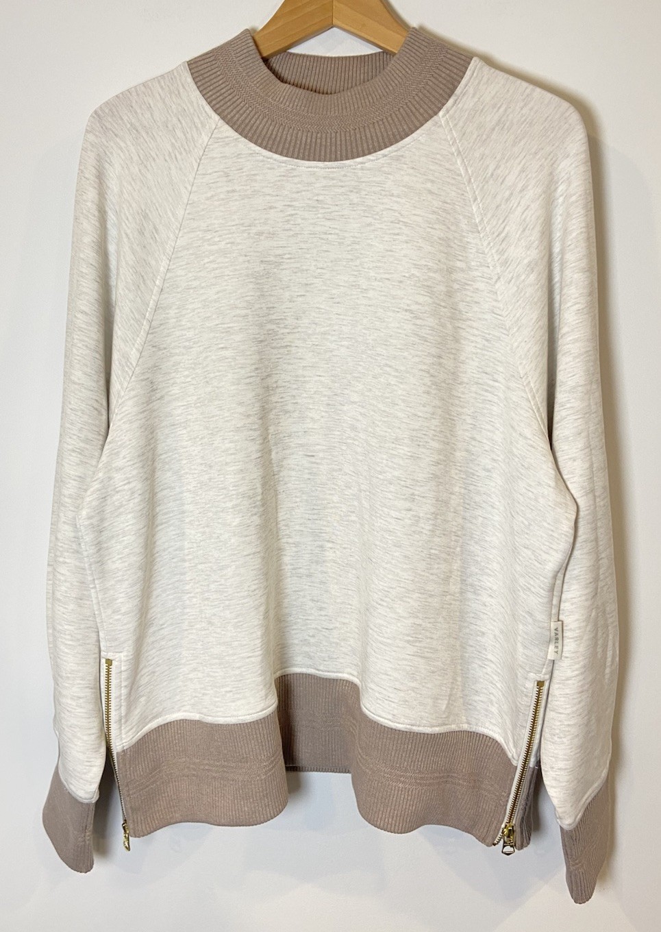 NWT Varley Doublesoft Loxley Raglan Boyfriend Sweatshirt Zip Cream Tan XL New