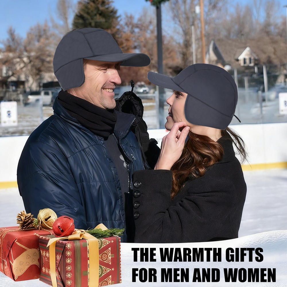 Winter Thermal Baseball Cap with Ear Flaps Warm Fleece Hat for Outdoor Men Women