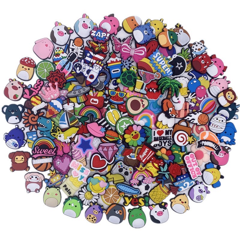 90 Pcs Mixed Pvc Shoe Charms Lot Different Charms Fit For Croc Clog Sandals USA