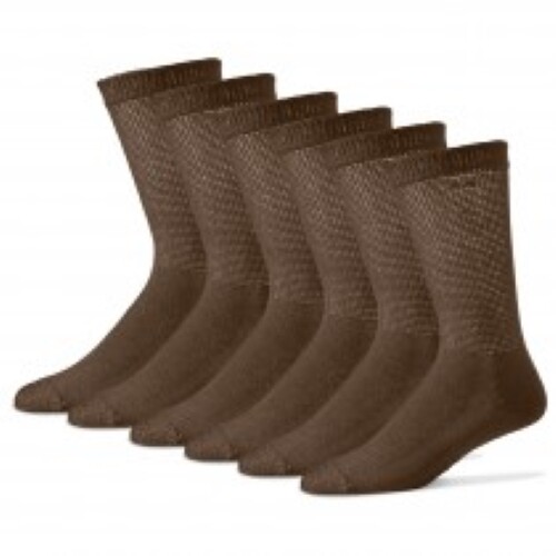 6 Pair Brown Men’s Women Physicians Choice Crew Cushioned Diabetic Socks 3 Sizes