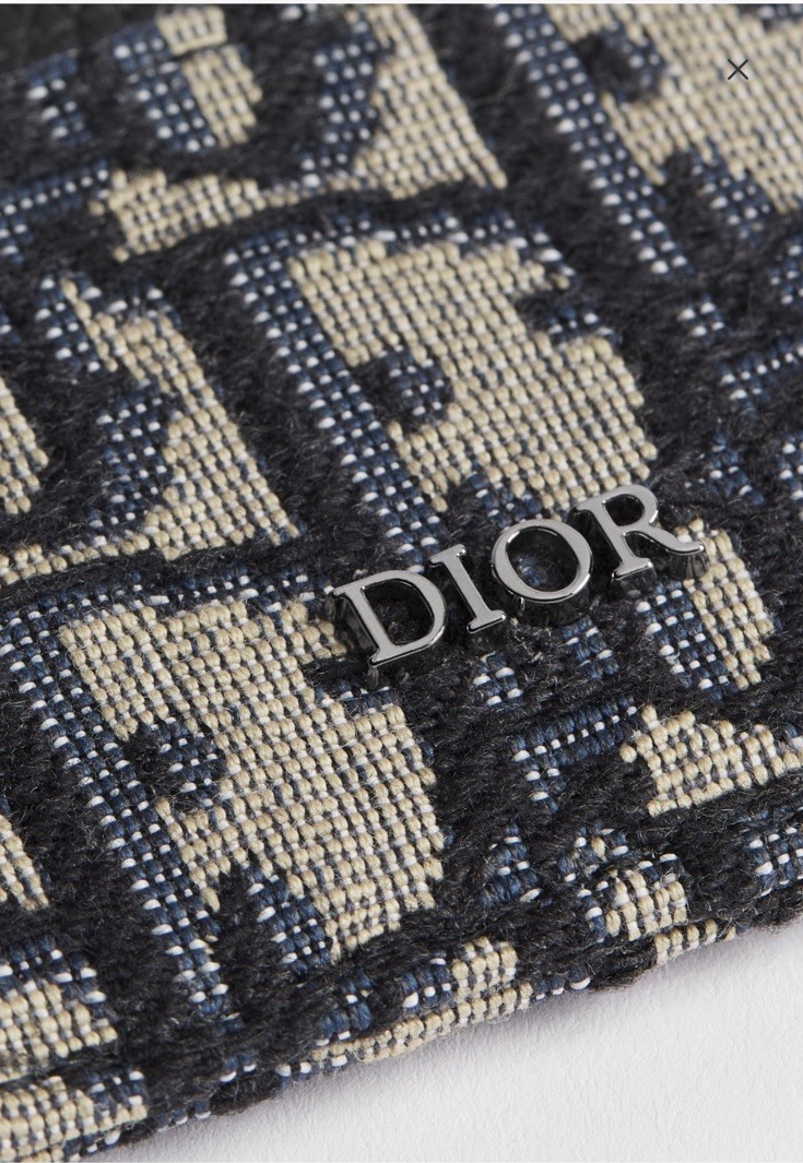 Dior Oblique Logo Card Holder Wallet Leather/Fabric Blue Beige Black w/Box