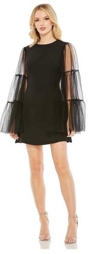 Mac Duggal black mini dress with tulle sleeves size 12