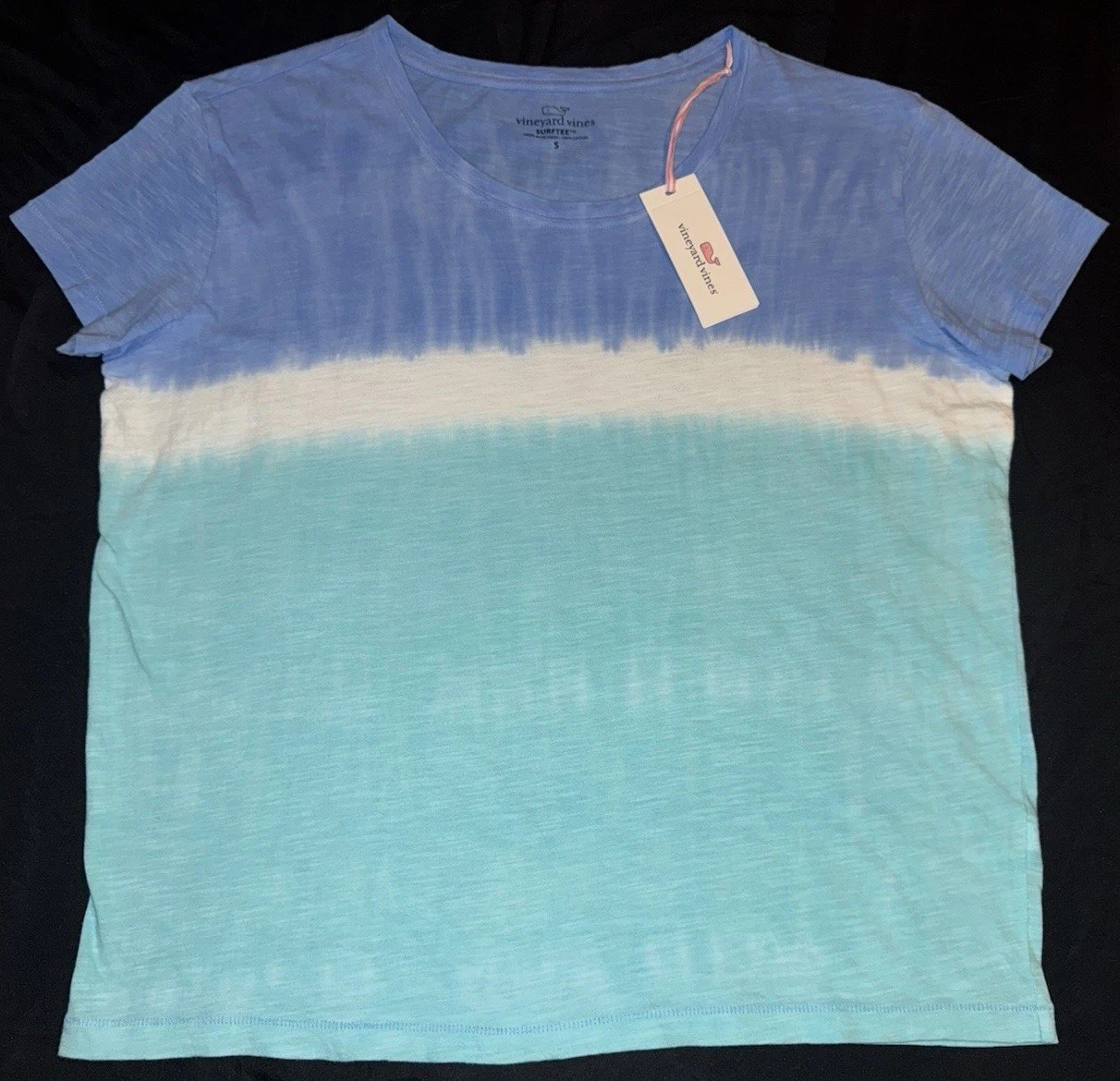 NWT $55 Vineyard Vines Oversized Tie-Dye Surf Tee T Shirt Blue White Womens SM S