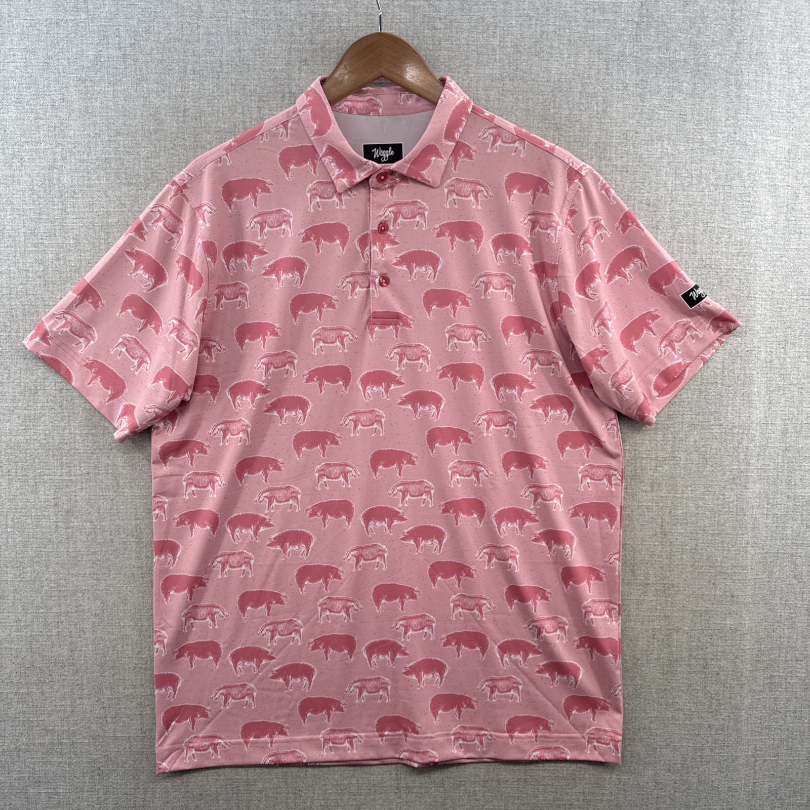 Waggle Polo Shirt Mens Large Pink Hog Heaven Pigs Golf Stretch Outdoor NWI
