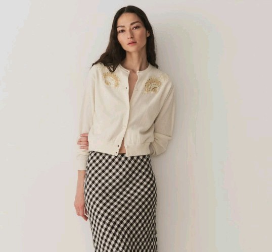 Doen Heirloom Andrina Cashmere Beaded Eggshell White Cardigan Size M