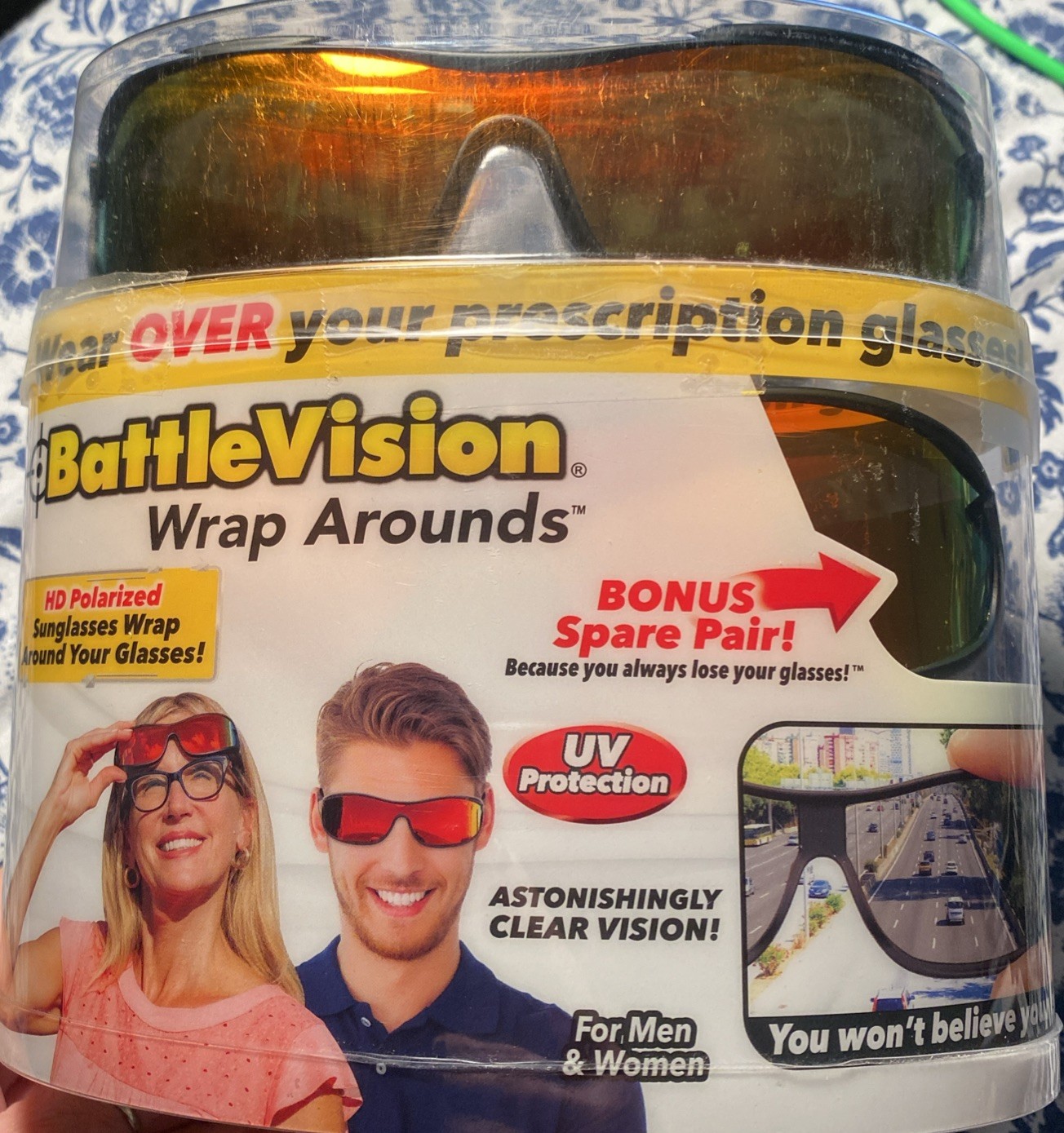 BattleVision Sunglasses Blue Block Wrap Arounds Polarized -2 Pairs UV Protection