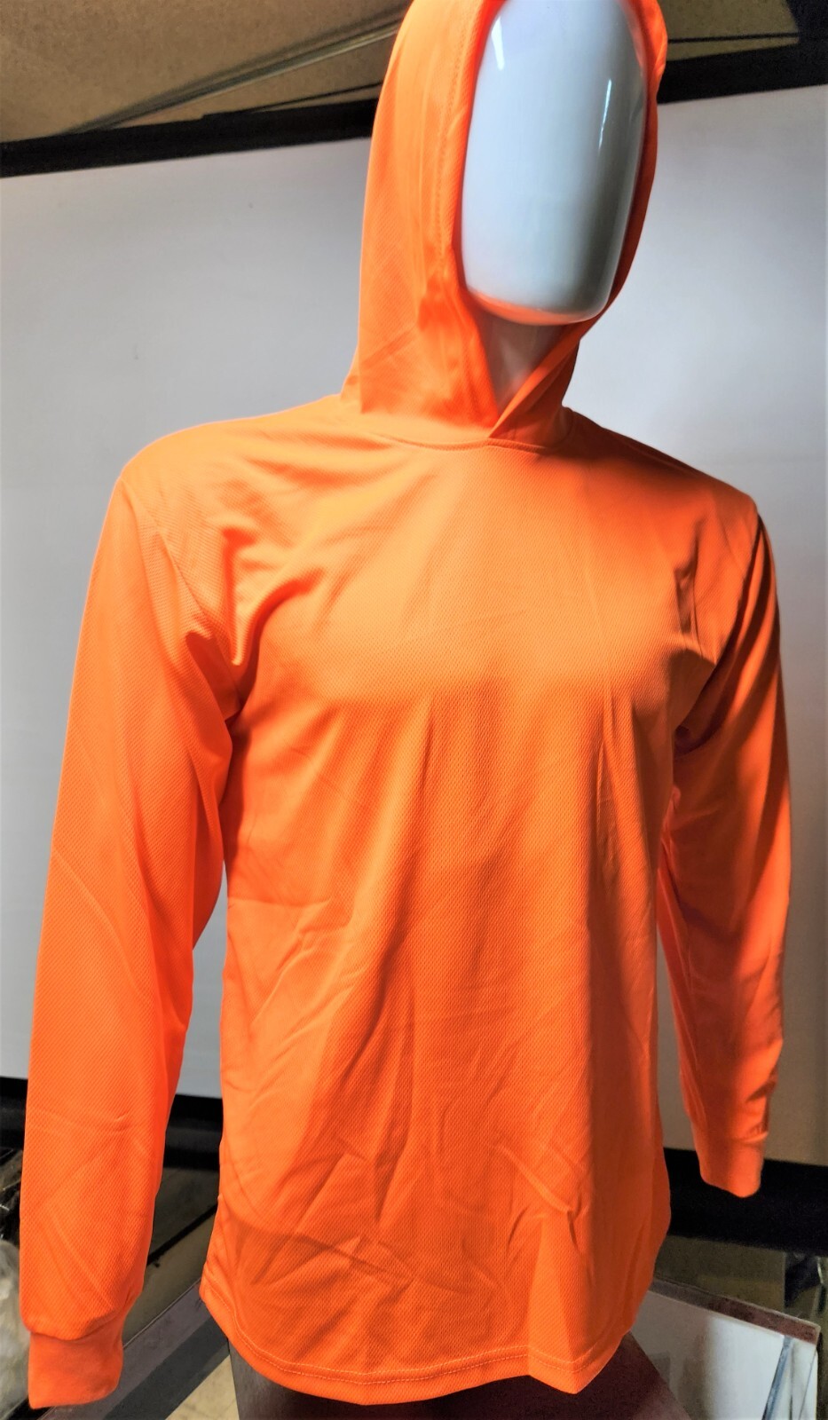 Orange Long Sleeve Safety Shirt With Hoodie, Polyester Birdeye mesh Quick Dry