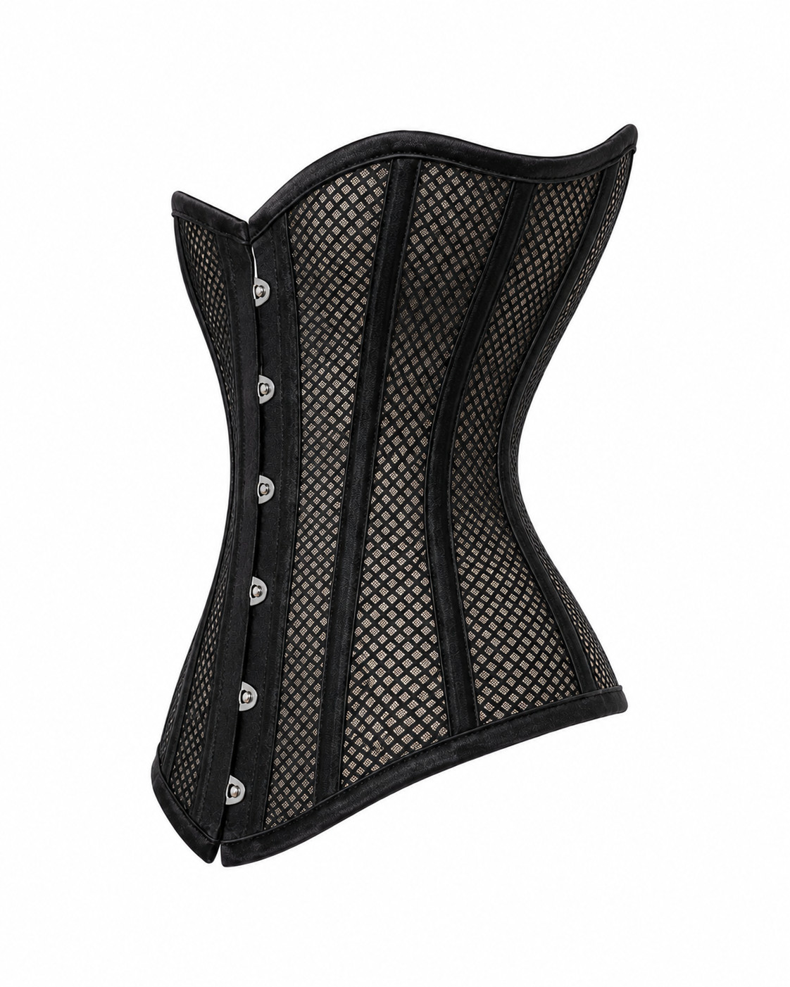 Black Mesh Underbust Corset Steel Boned Waist Cincher Gothic Lace Up Bustier
