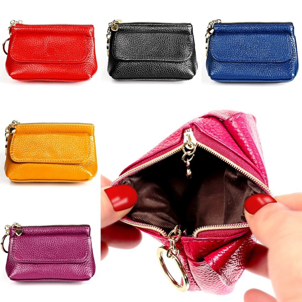 Bifold Double Zipper Coin Pocket Leather Purse Men Wallet with Anti-Theft Chain