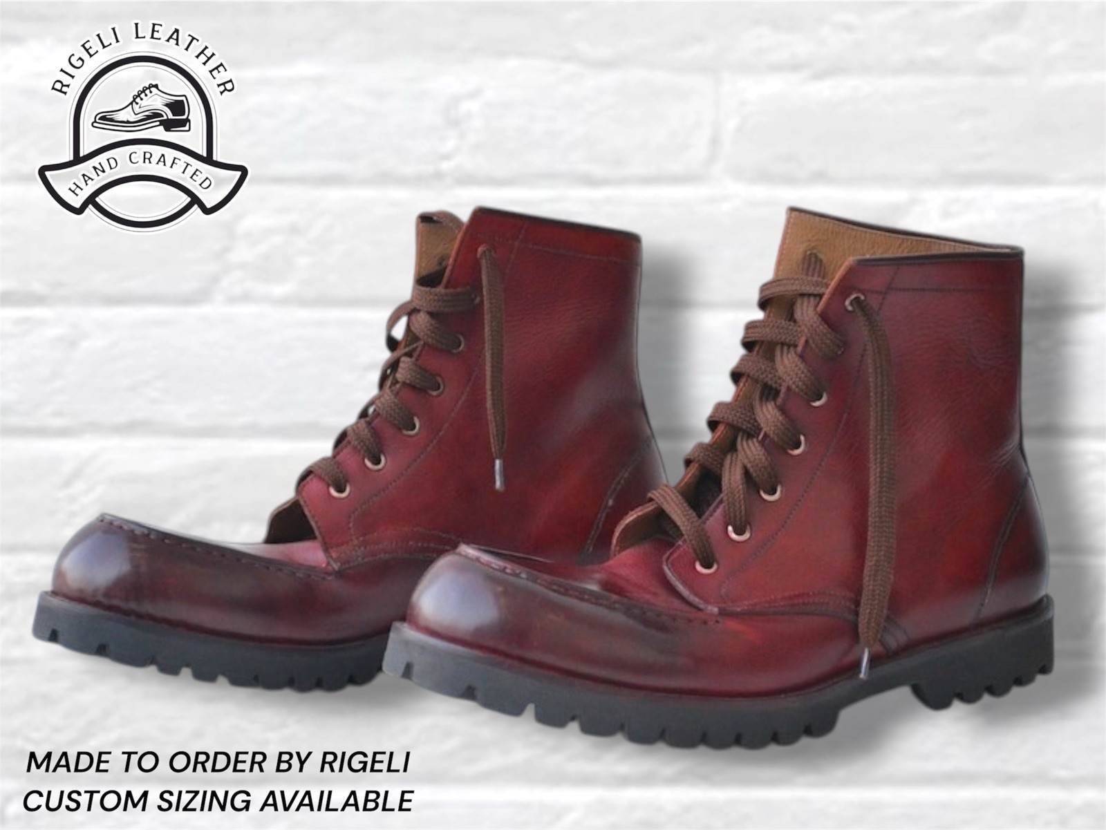 Handmade Burgundy Combat Boots Men Goodyear Welted Full Grain Leather Lug Sole
