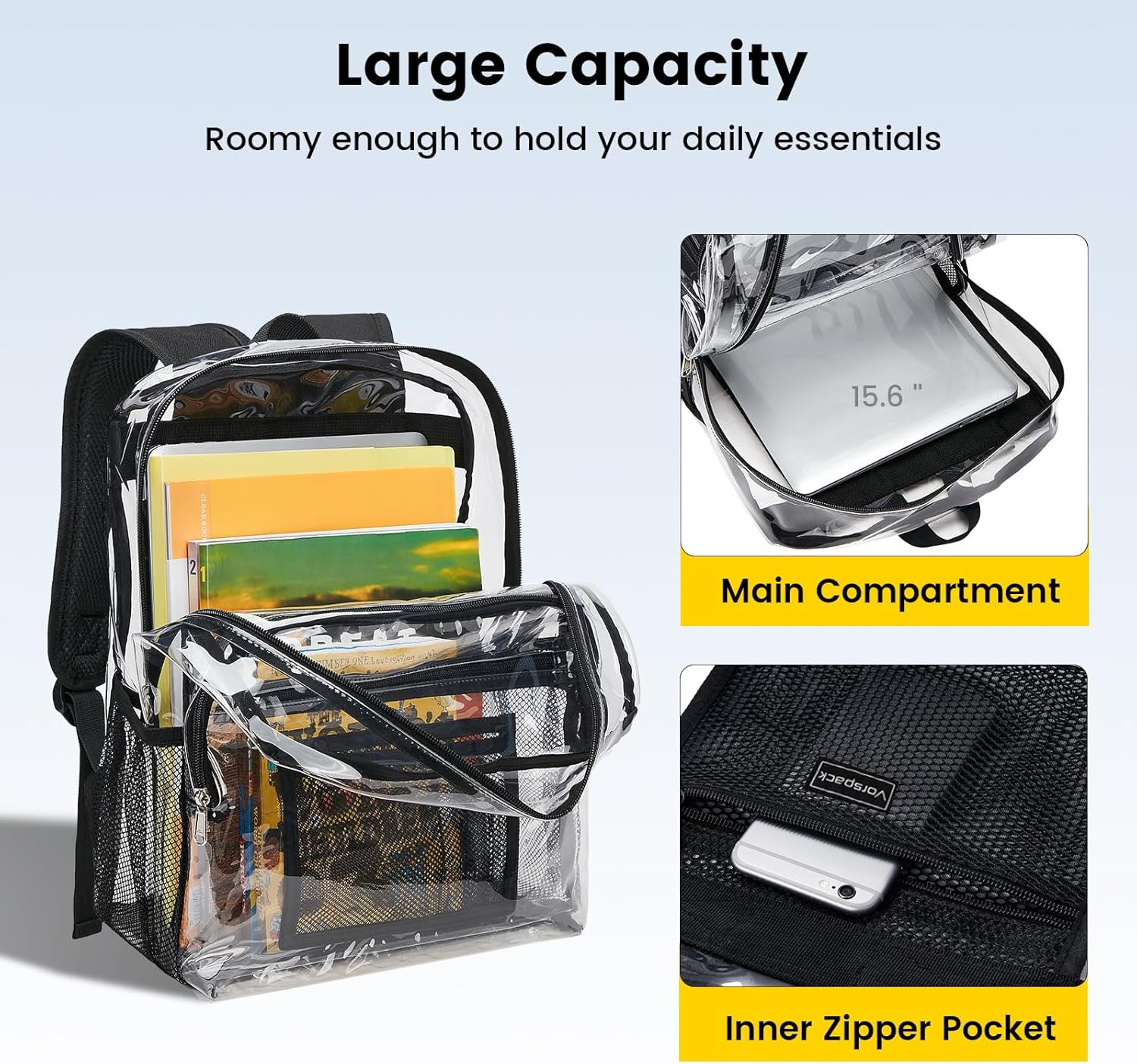Vorspack Clear Backpack Heavy Duty – Clear Bookbag Large See through Backpack Pl