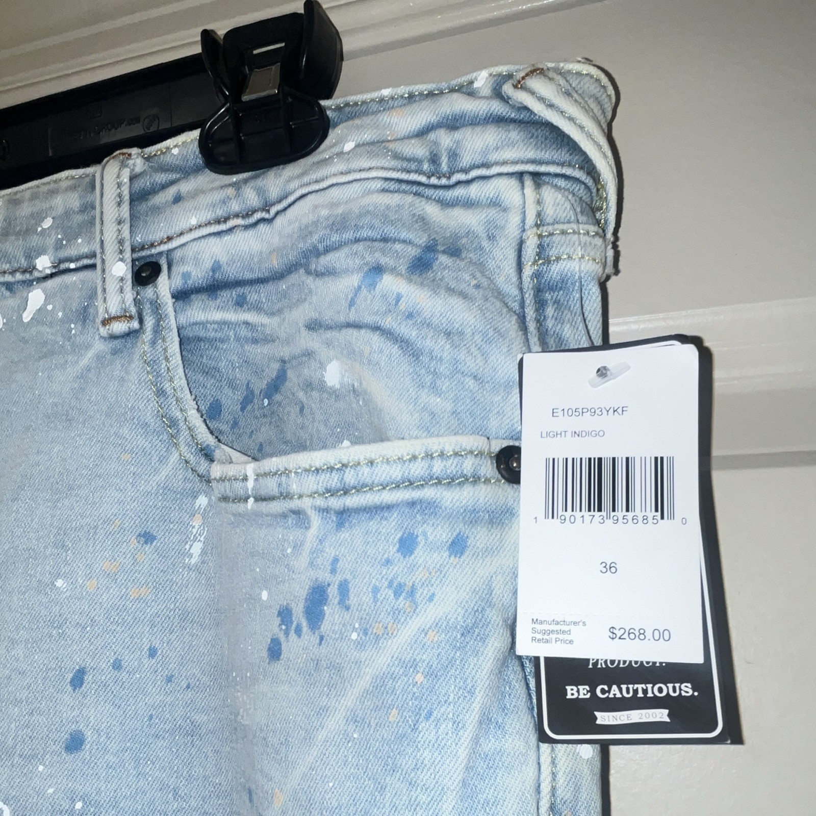 PRPS Men’s Slim Fit Light Indigo Denim Jeans Paint Splatter NWT Size 36