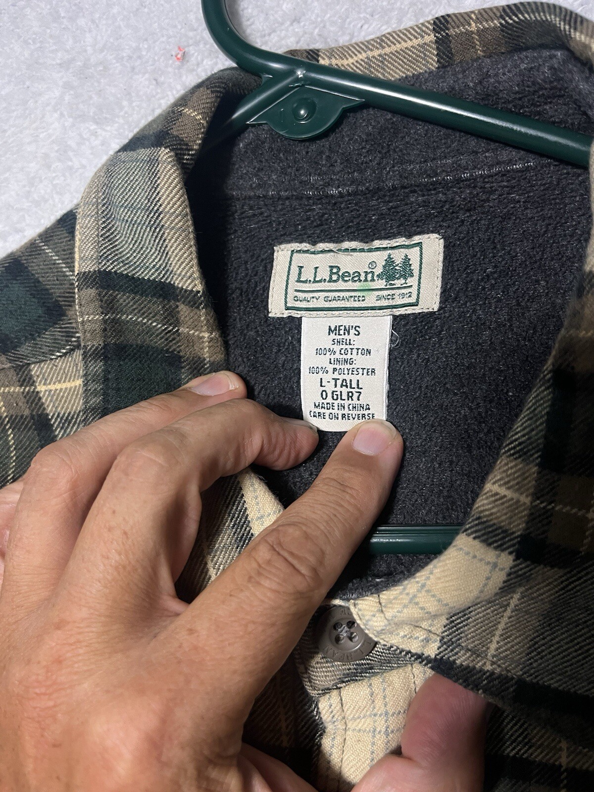 Vintage LL Bean Jacket Mens L Tall Plaid Flannel Shacket Fleece Lined Button Up.