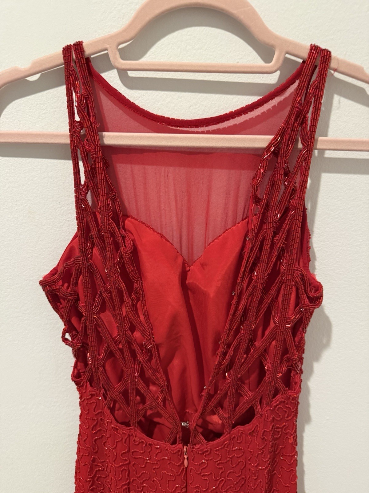 Vintage Andretta Donatello Red Silk Beaded Mesh Gown Size XS
