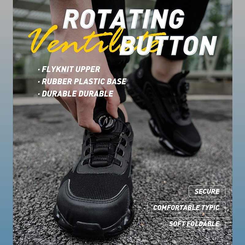 Men Safety Toe Work Shoes Rotating Buckle Breathable Non-Slip Steel Toe Sneakers