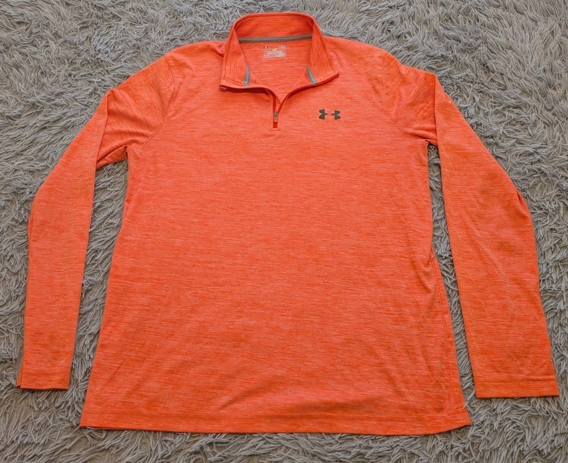 Under Armour Men’s Large UA Tech HeatGear 1/4 Zip Pullover Orange Heather Loose
