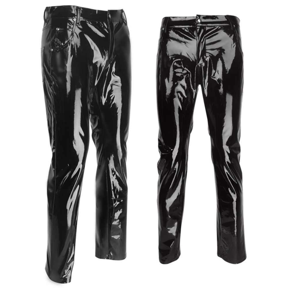 Men Faux Leather PVC Pants Trousers Long Shiny Clubwear Punk Gothic Black Pants