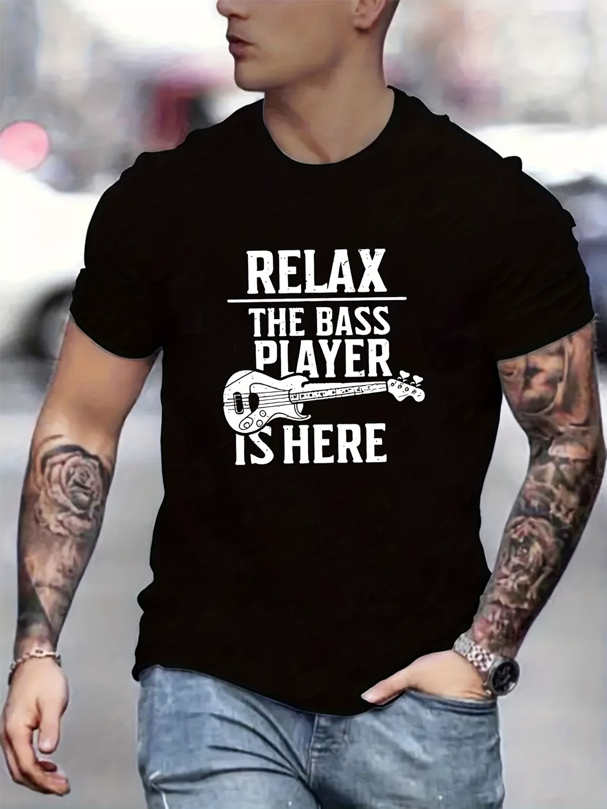Funny Bass Player T-Shirt Relax The Bass Player Is Here Guitar Tee