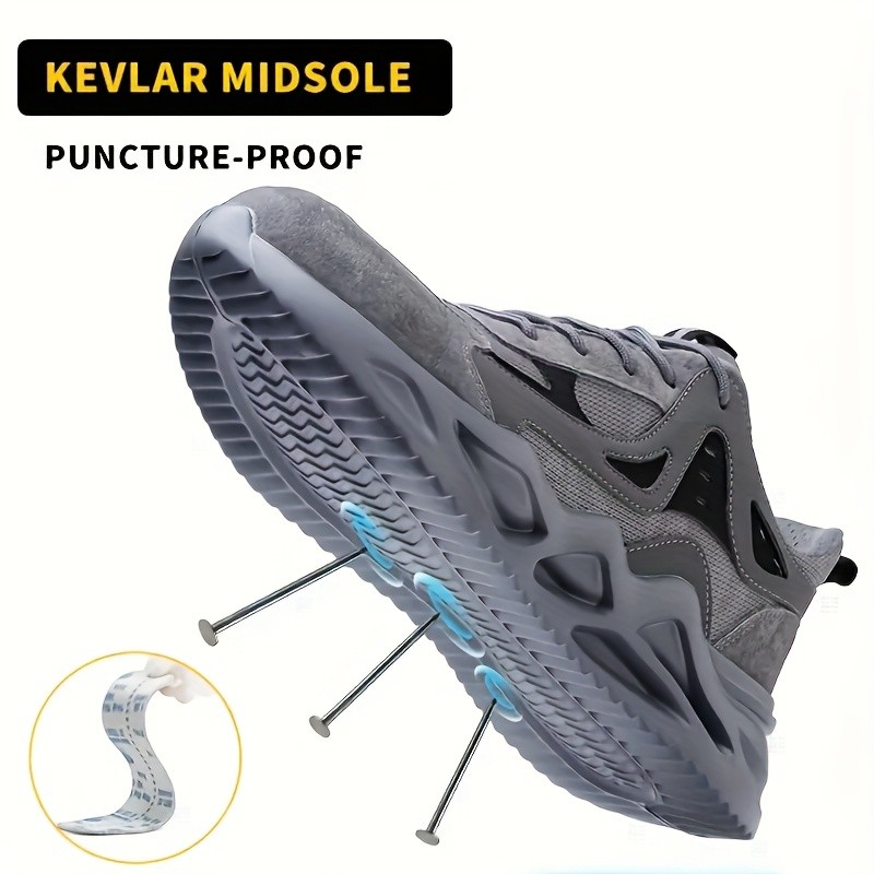 Men Safety Toe Work Shoes Grey Boots Breathable Non-Slip Steel Toe Sneakers