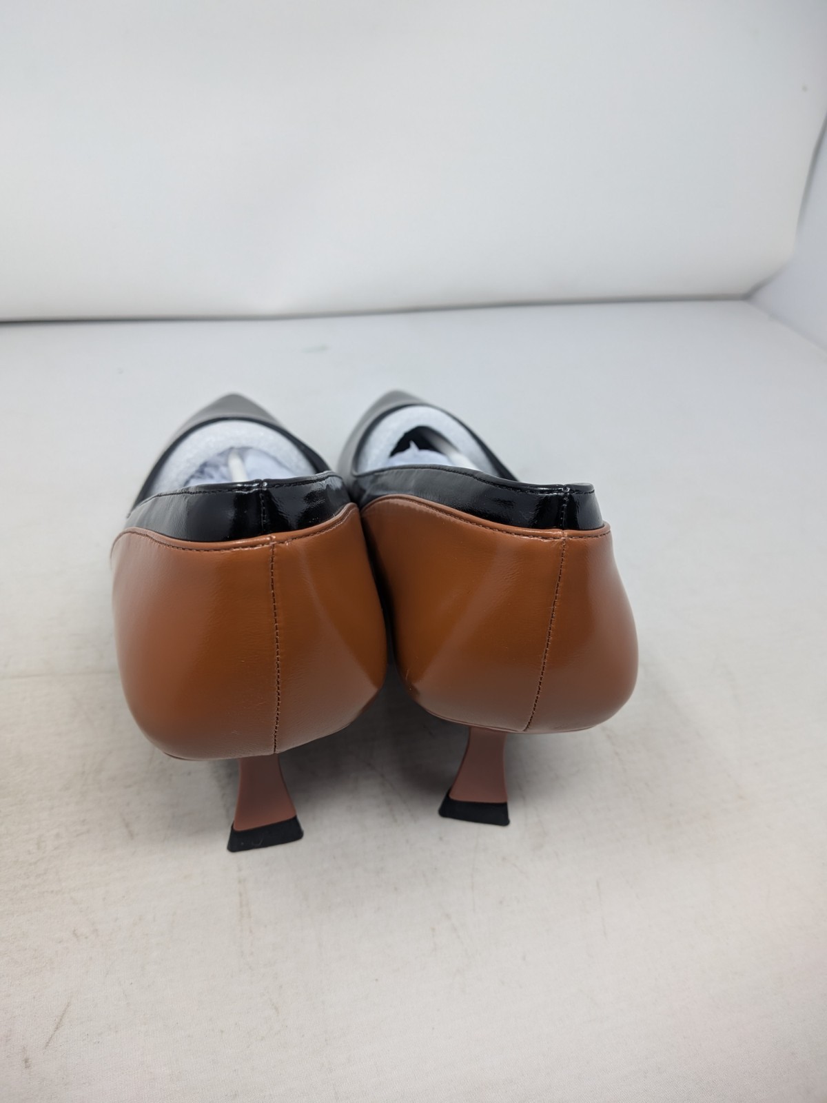 Newbella Colorblock Two-Tone Black Brown Pointed Toe Pump Kitten Heel 7