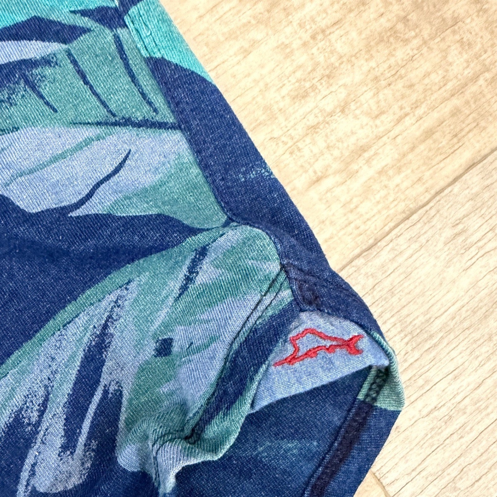 Tommy Bahama Mens Large Blue Green Palm Leaf Print Cotton Short Sleeve Shirt