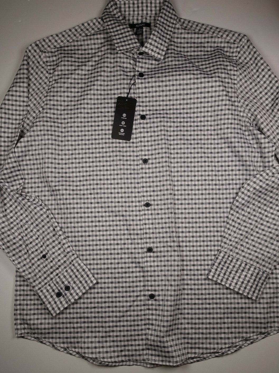 ALFANI White Black Gray Mini Check Long Sleeve Front Button Shirt NEW Large Lg L