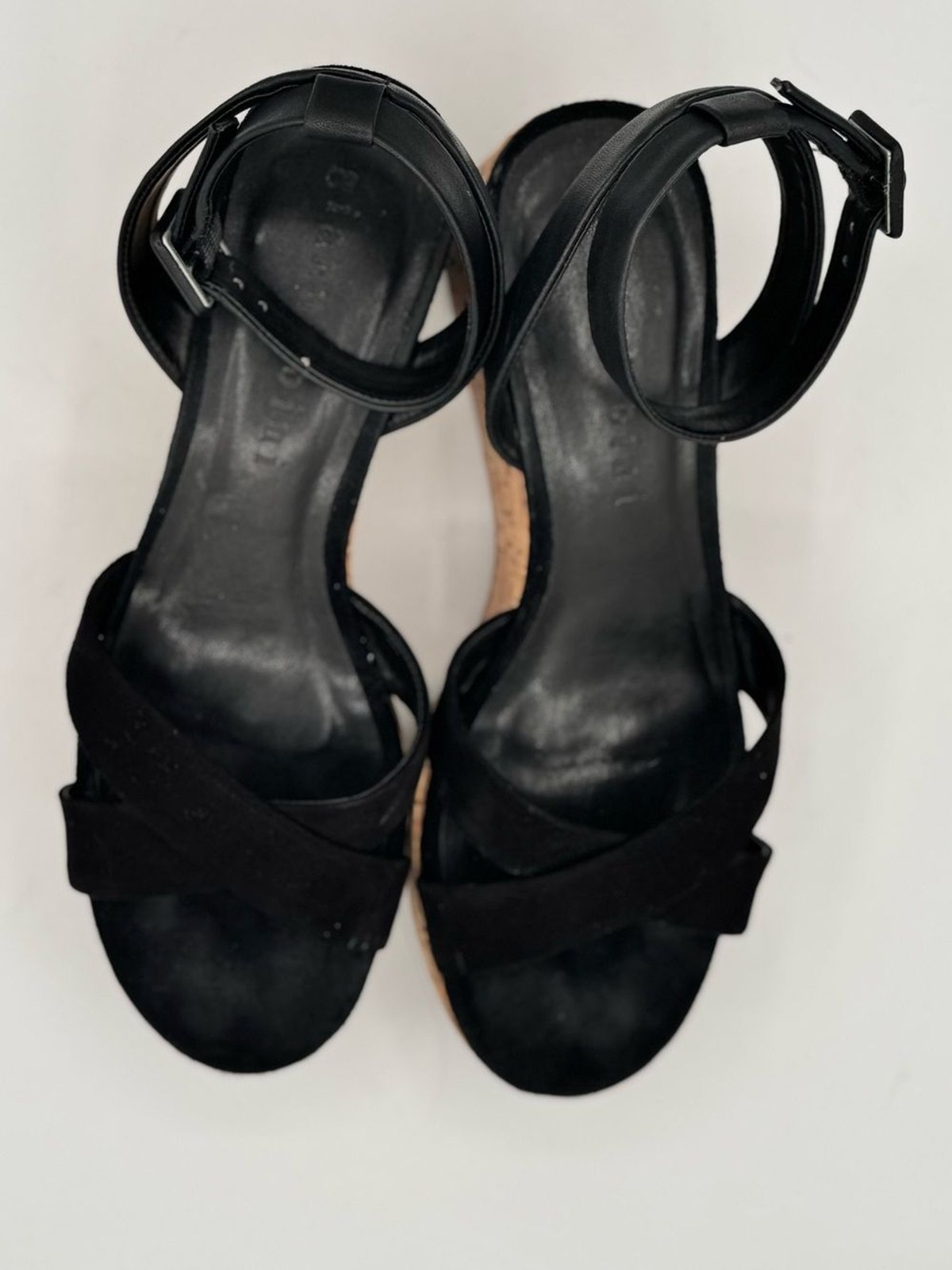 Gianni Bini Black Cork Platform Wedge Sandals