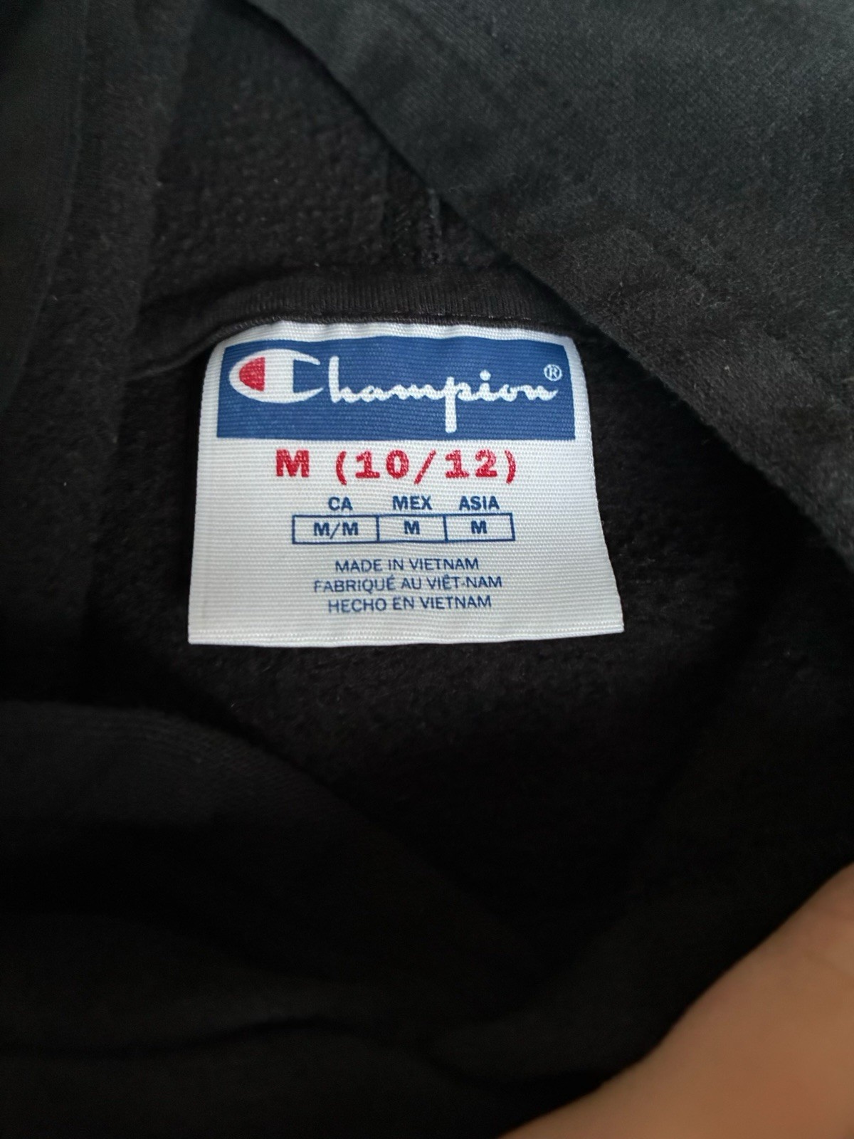 Champion Boys Black Pullover Hoodie M (10/12) Solid Logo Hooded Pockets