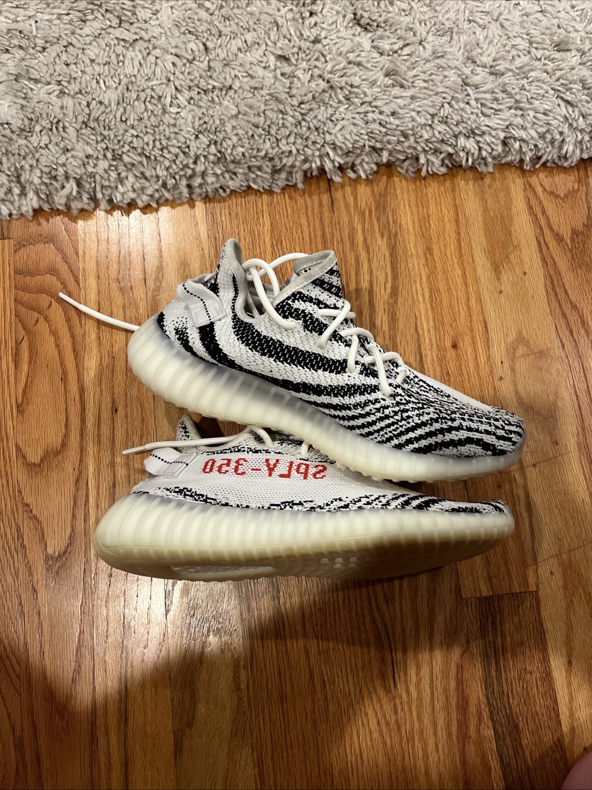 Size 8.5 – Adidas Yeezy Boost 350 V2 Low Zebra CP9654 White Core Black Red