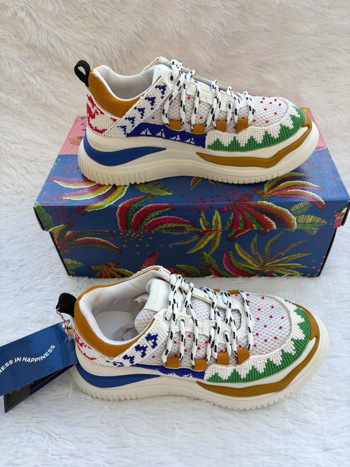 Farm Rio Beaded Boho Multi Colored Sneaker Shoes Size 7 $295