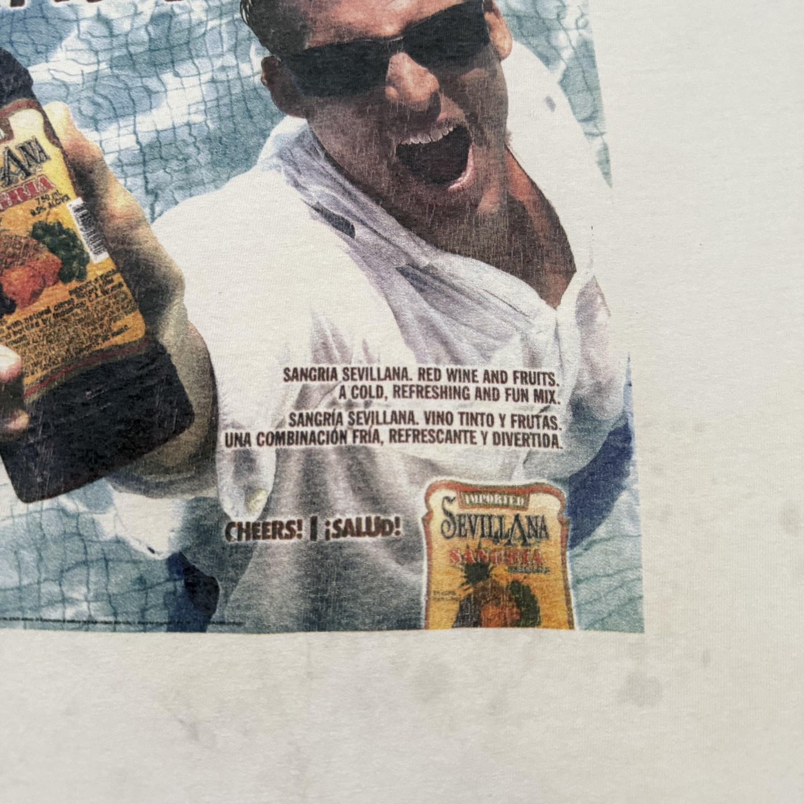 Vintage Sevillana Sangria Shirt Mens Large White Graphic Promo Alcohol Drink