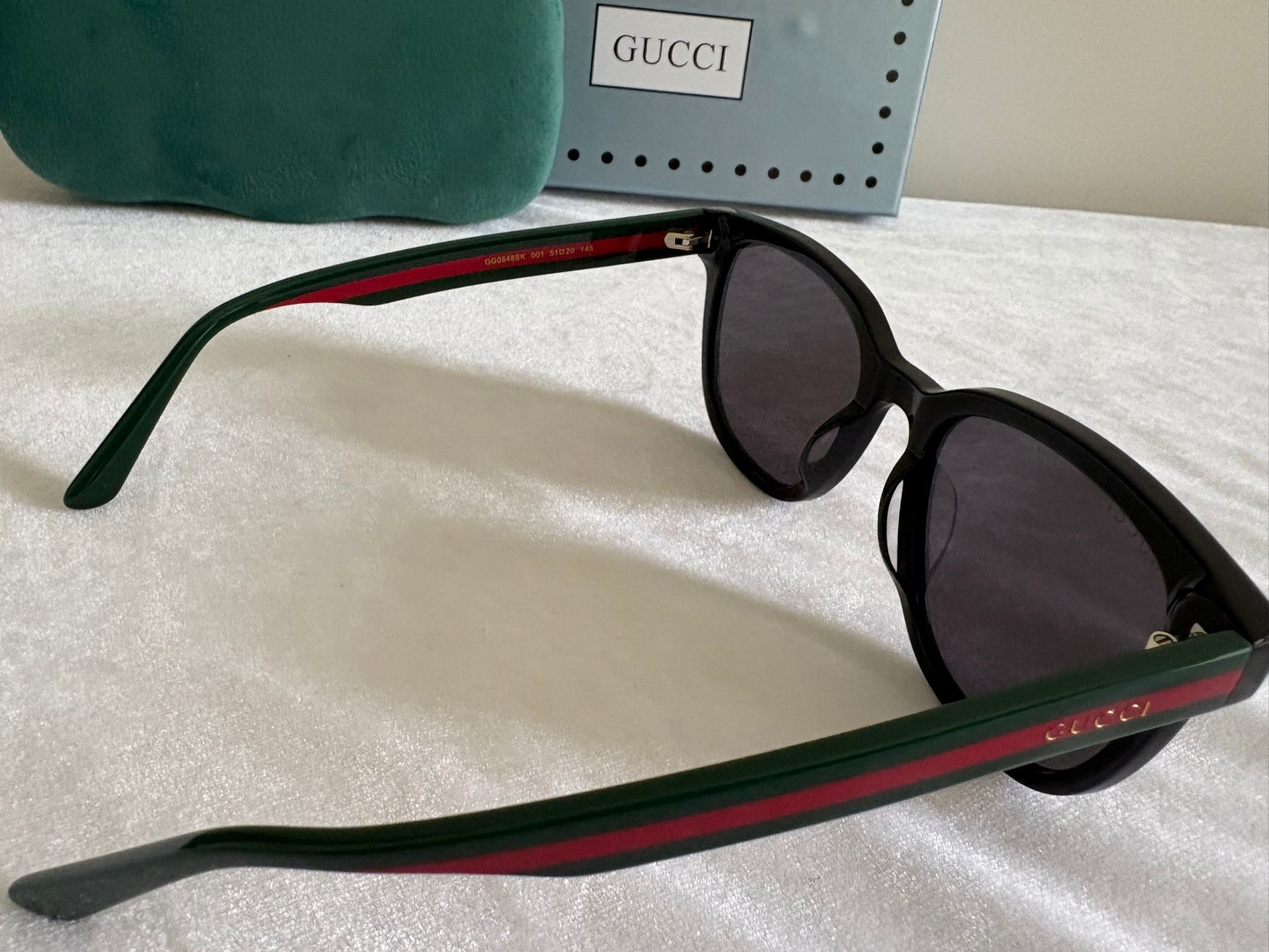 Authentic New Gucci GG0848SK 001 Black Green Red Stripe Grey Sunglasses
