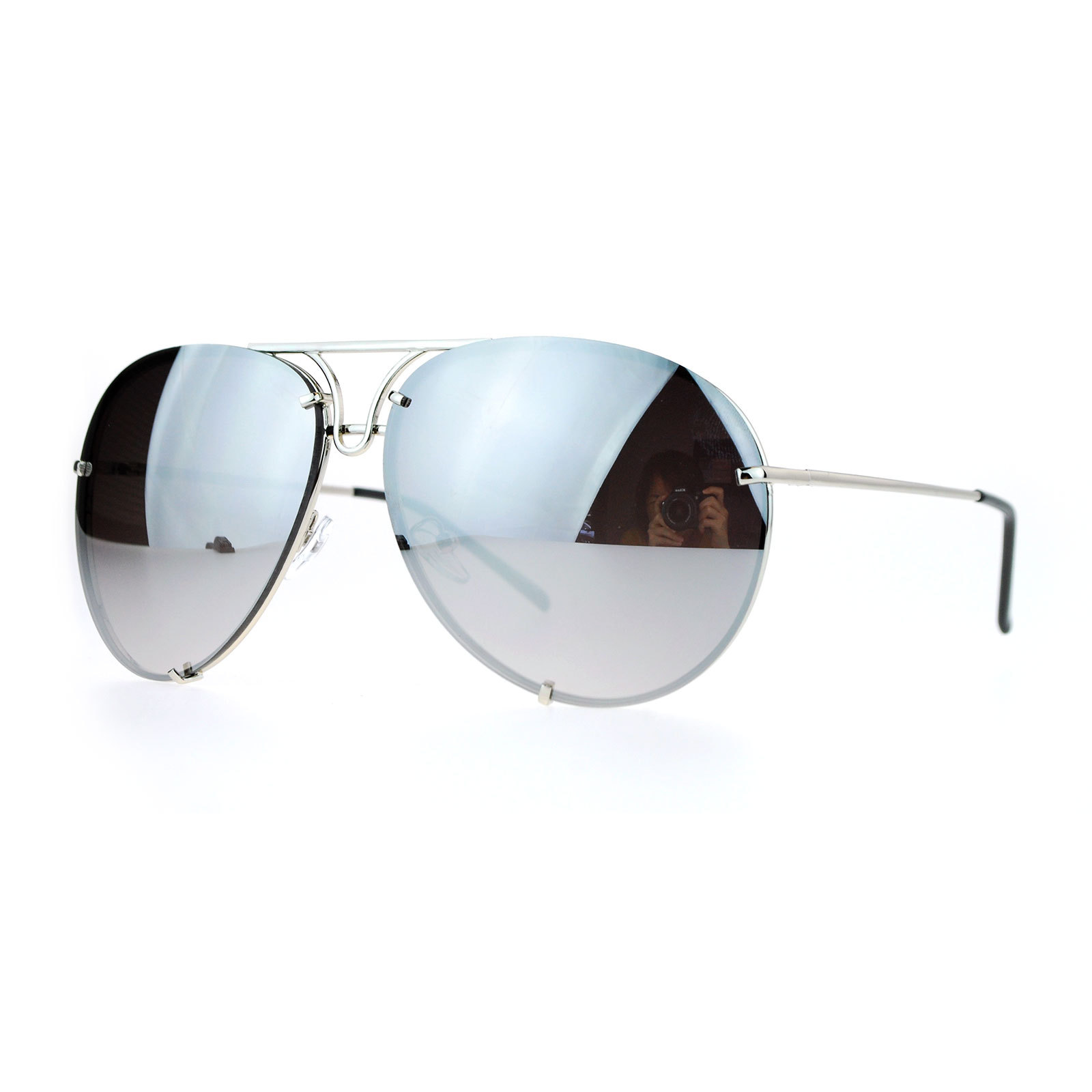 Oversized Round Pilot Sunglasses Mirror Lens Metal Rims in Back Spring Hinge