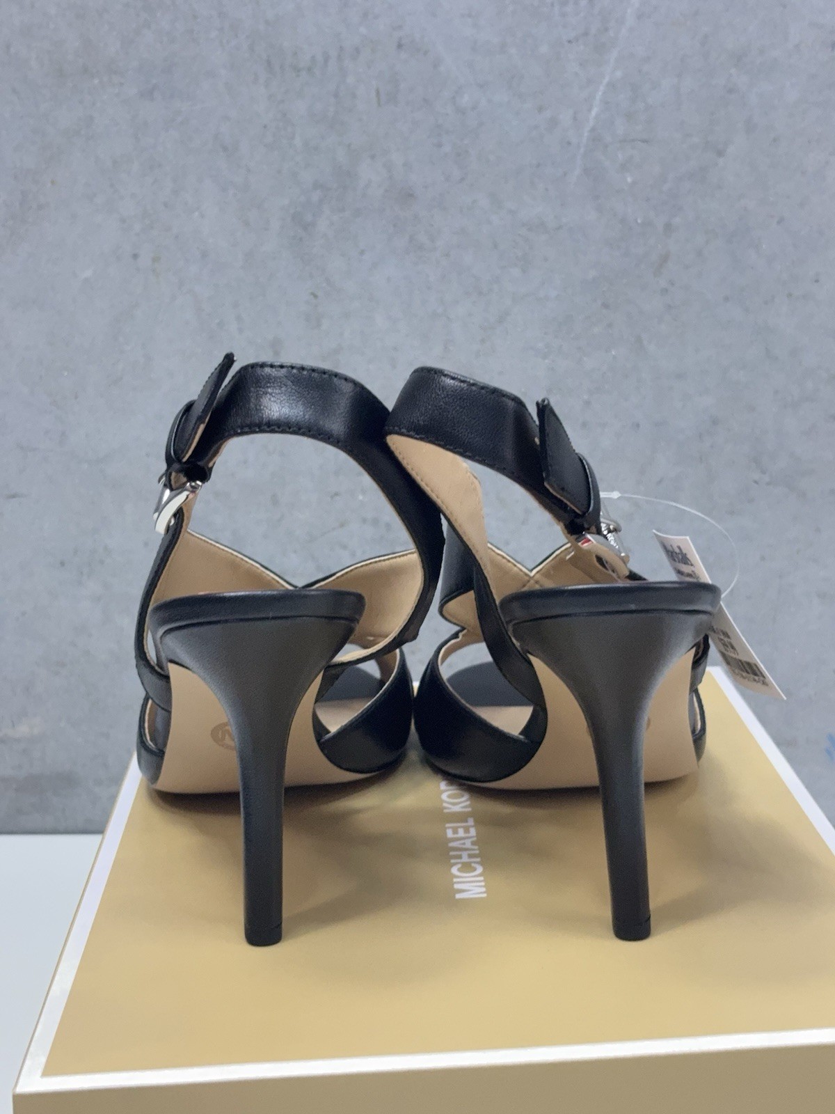 Michael Kors Becky Black Leather Cross Strap Slingback Heeled Sandals Size 10M