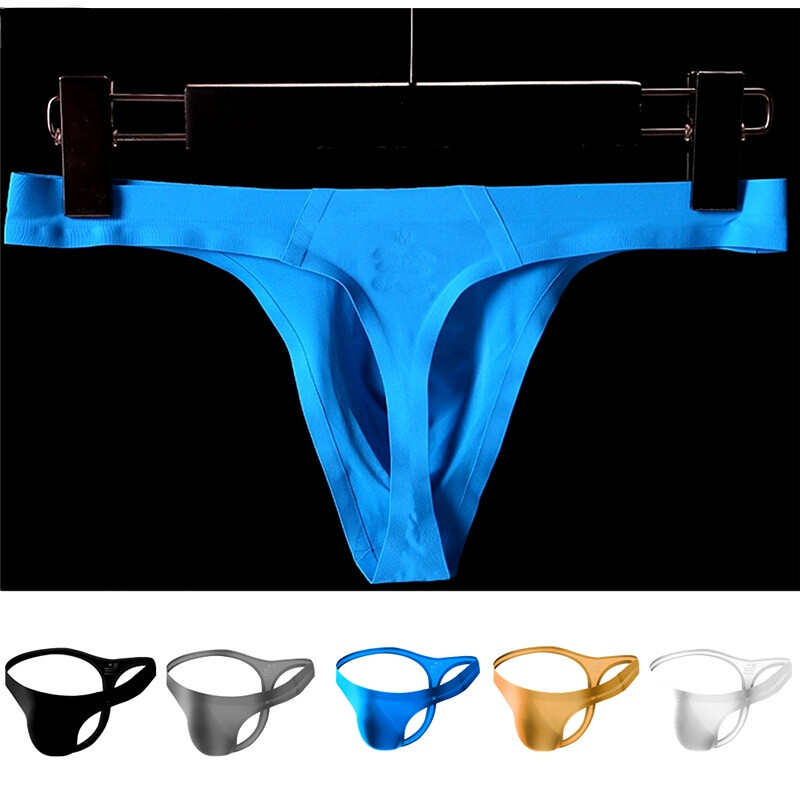 Ultra-thin Seamless Thong Men G Strings Briefs Pouch Ice Silk Underwear T-back