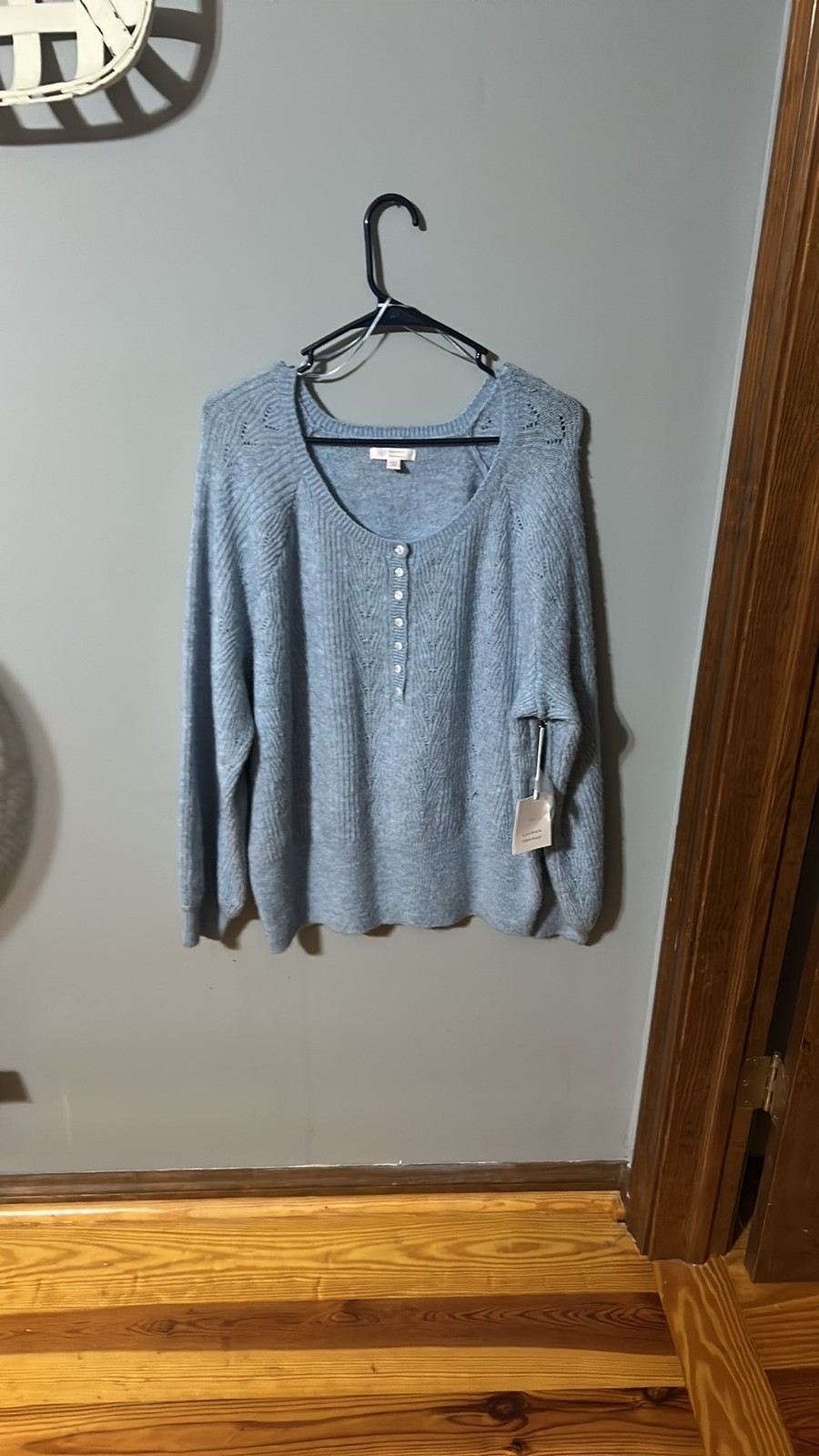 LC Lauren Conrad NWT Blue Pointelle Knit Henley Sweater XXL- NEW WITH TAGS