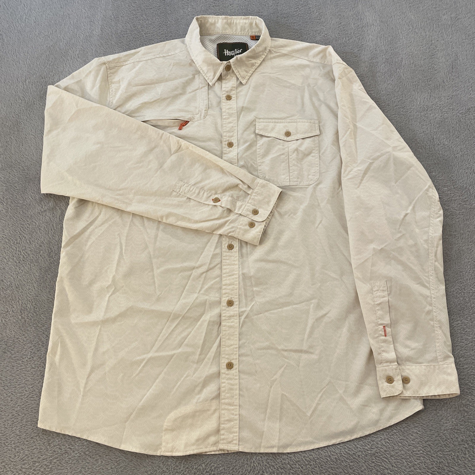 Howler Brothers Matagorda Long Sleeve Shirt Men’s XL Beige Geometric Nylon Poly