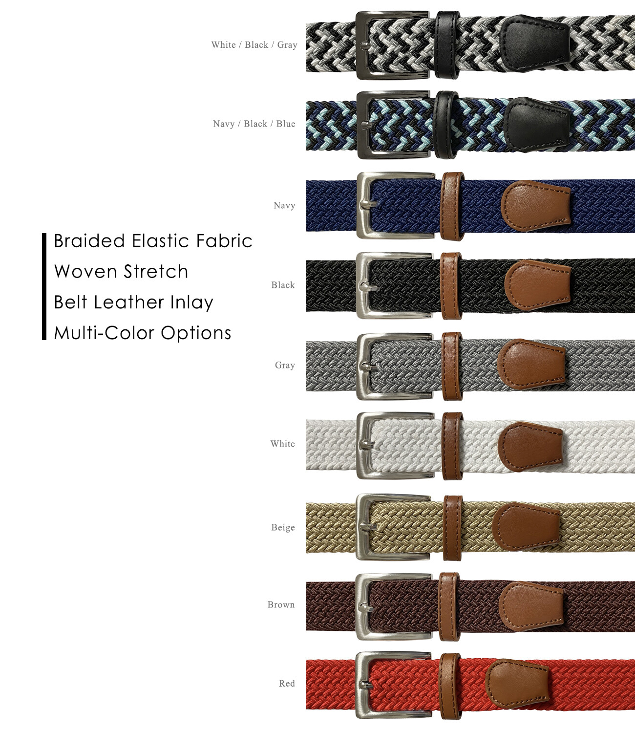 Men’s Stretch Belt Braided Elastic Casual Weave Canvas Fabric Woven Belt 1-3/8″