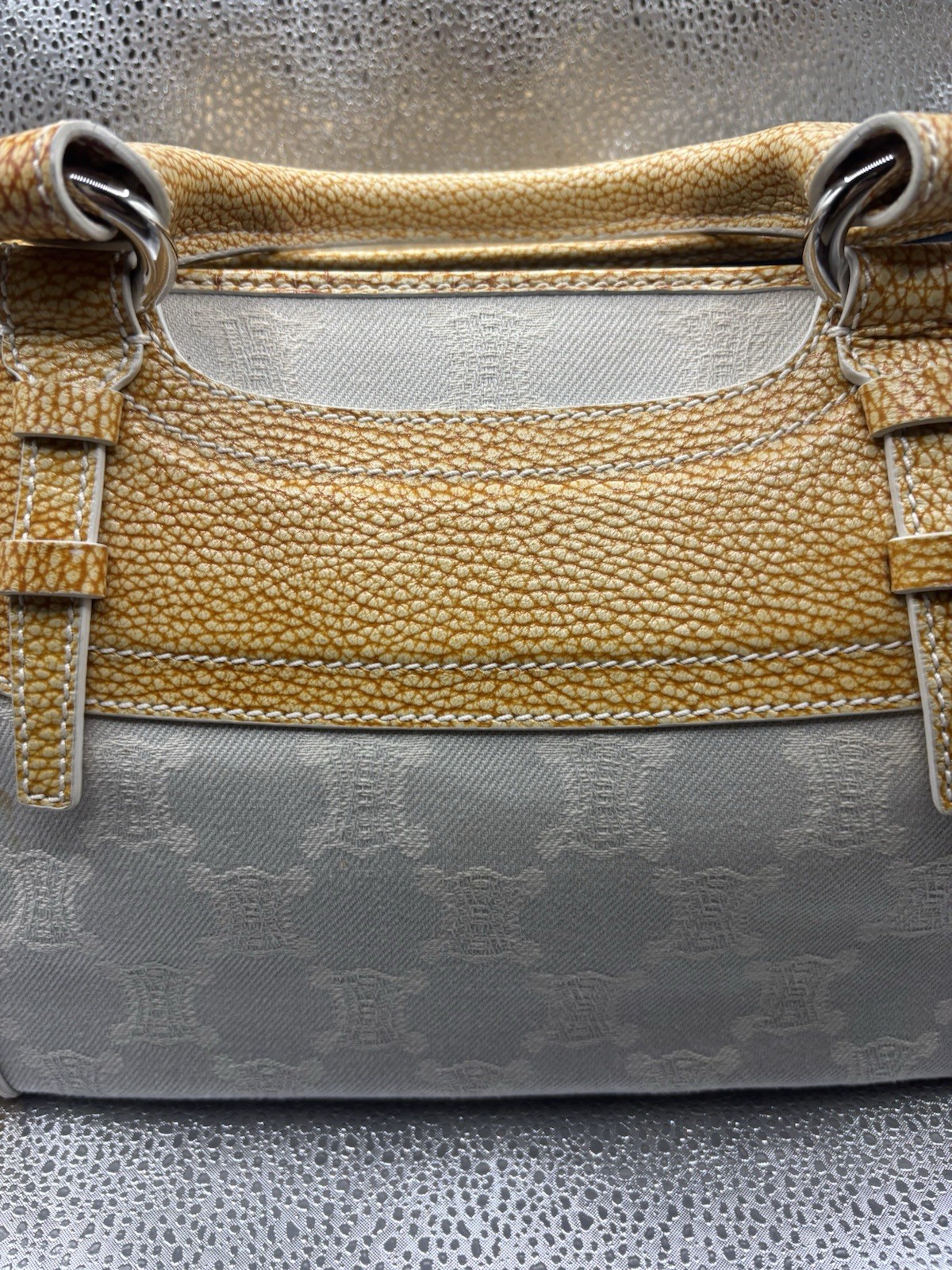 Authentic Celine Boogie Bag Ivory Macadam Monogram Canvas Tan Leather Vintage