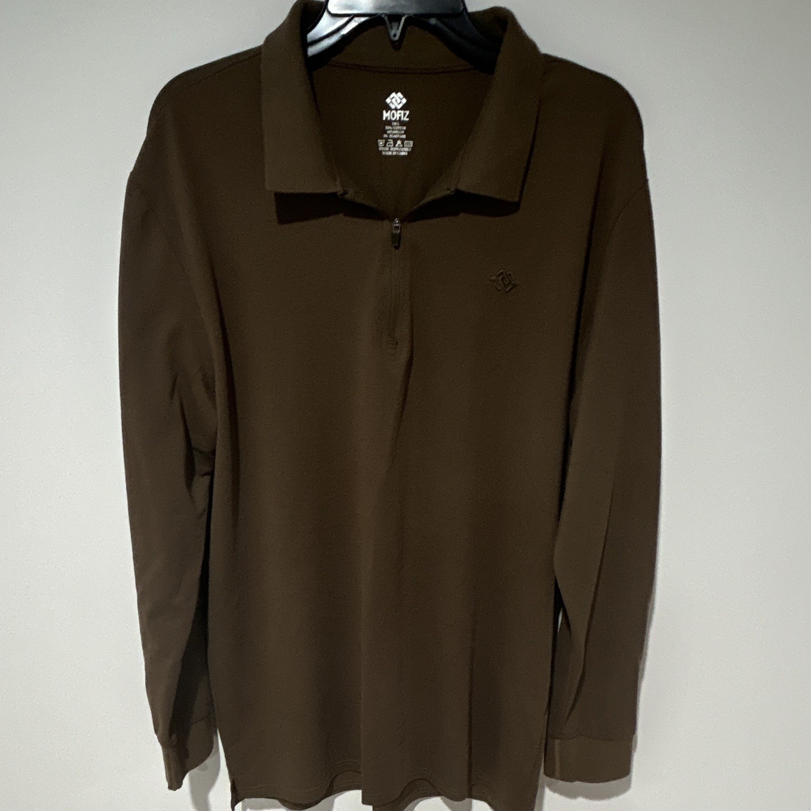 MOFIZ Men’s Brown 1/4 Zip Long Sleeve Collared Polo Pullover, Size L