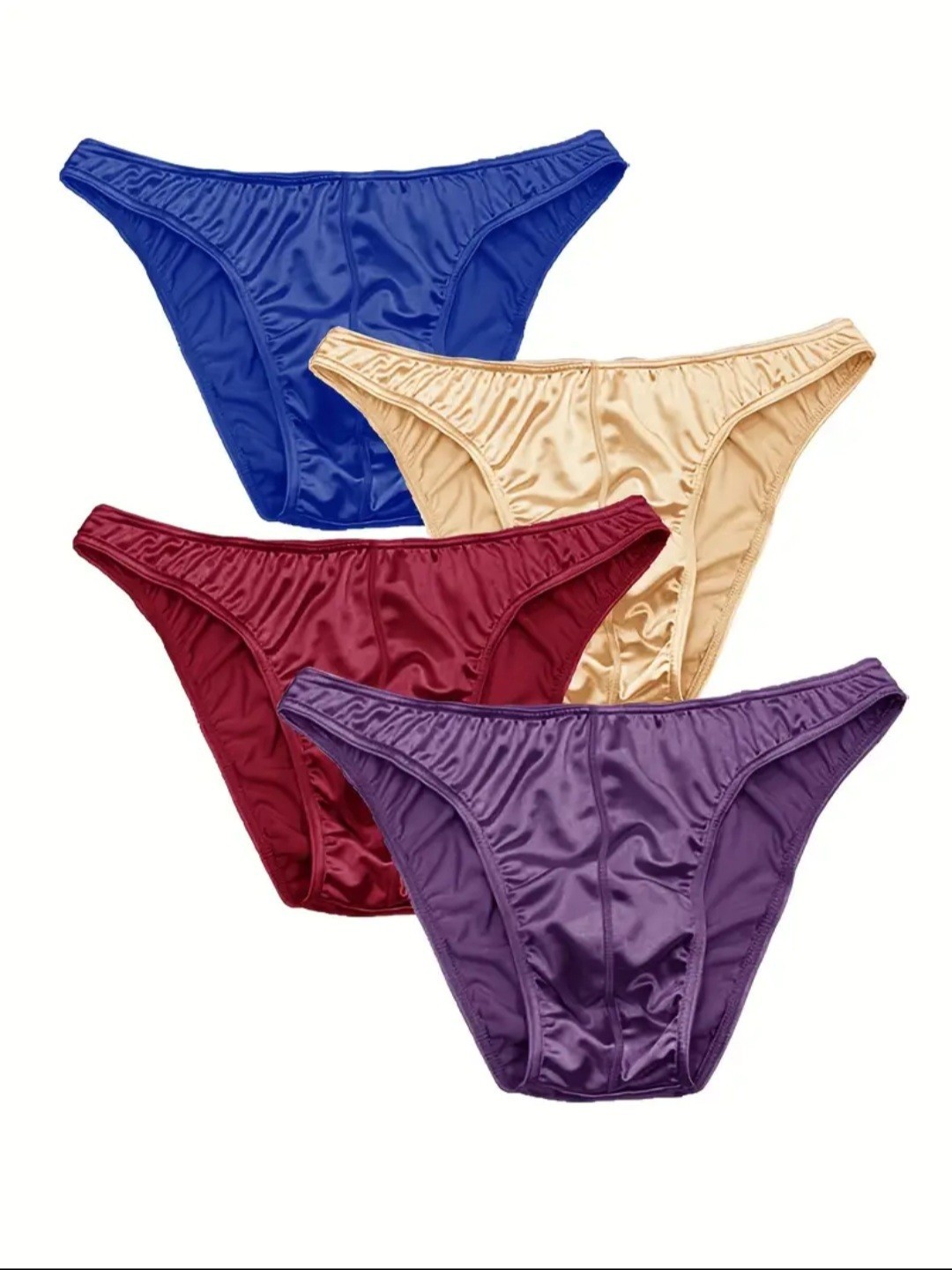 4 Pk Satin Silk Men S M L XL 2X 3X Stretch Low Rise Briefs Red Navy Beige Purple